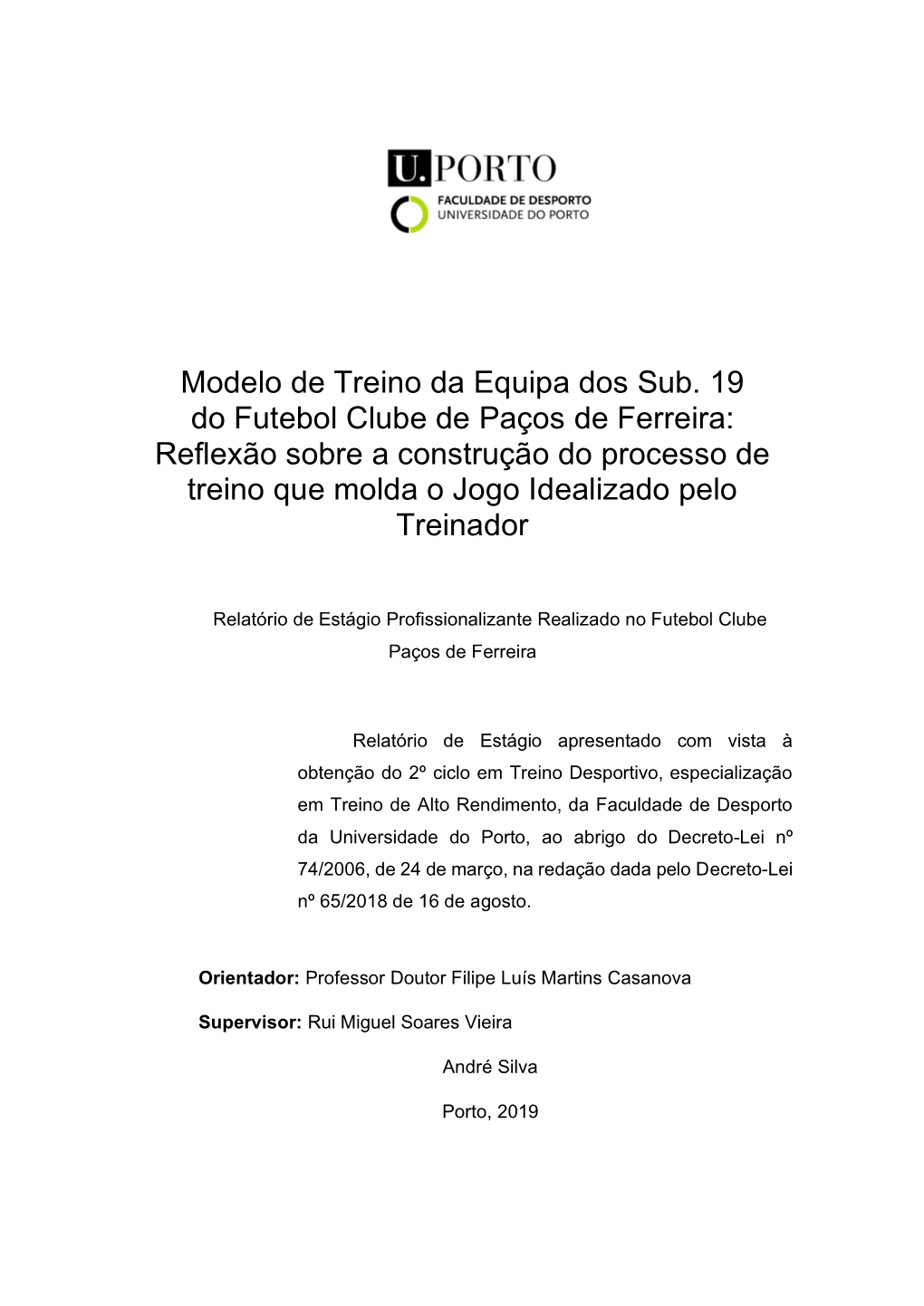 Modelo De Treino Da Equipa Dos Sub. 19 Do Futebol Clube De