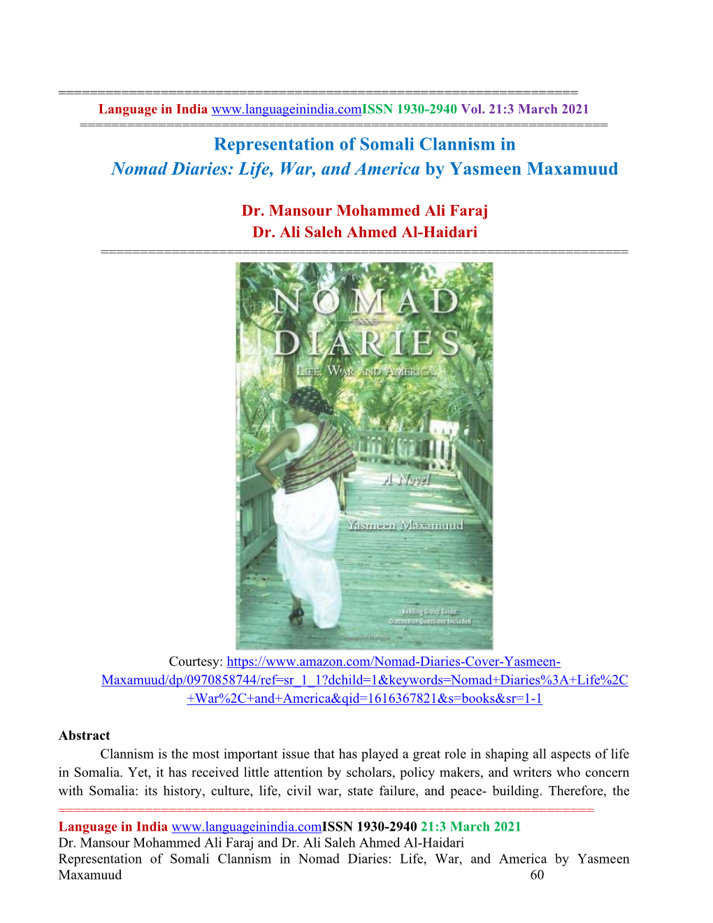 Representation of Somali Clannism in Nomad Diaries: Life, War, and America by Yasmeen Maxamuud