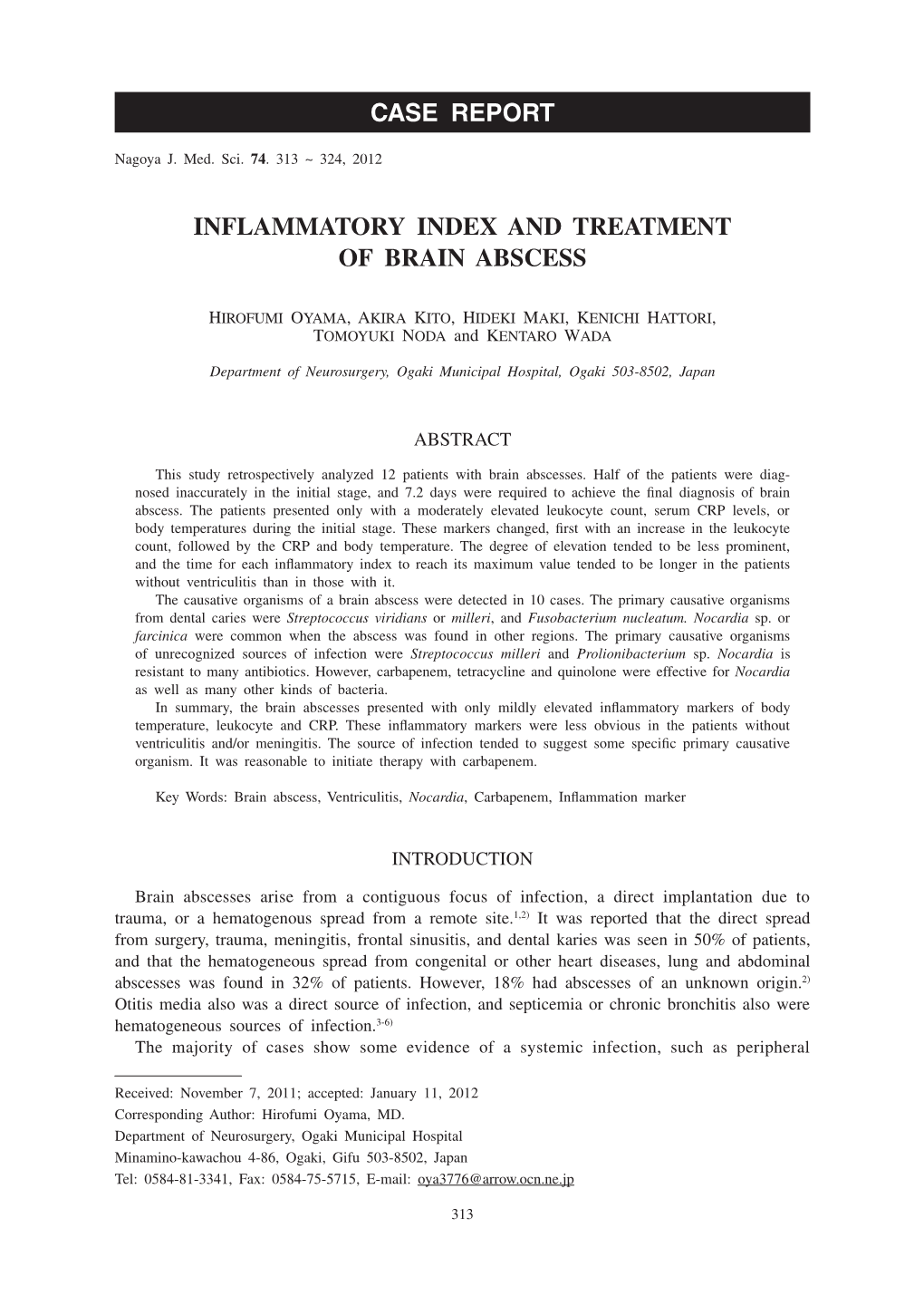 Inflammatory Index and Treatment of Brain Abscess