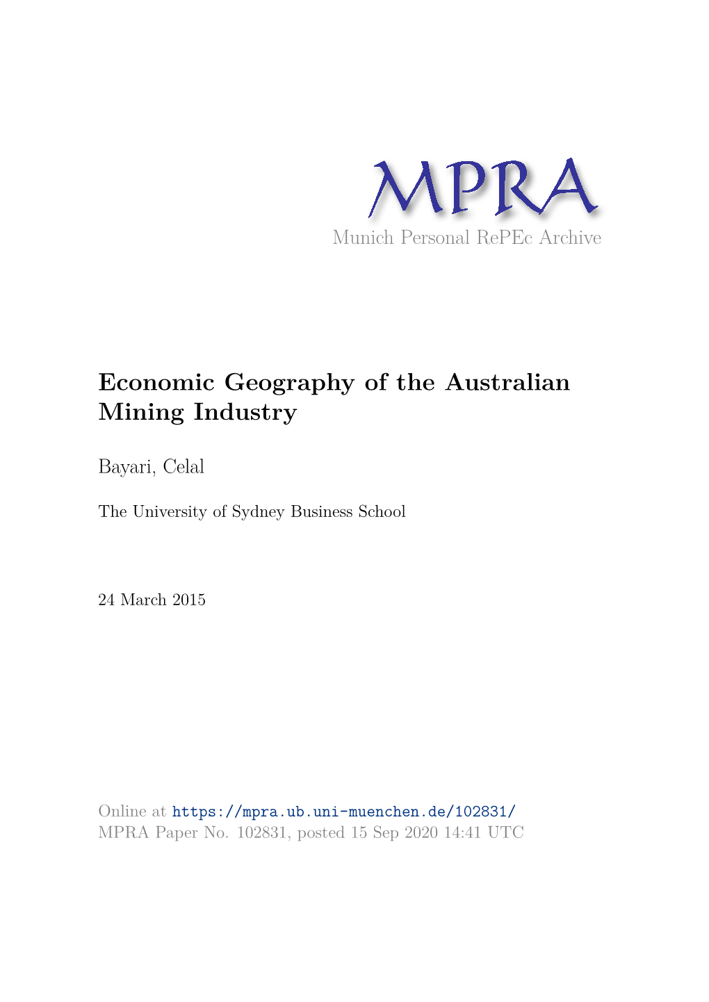 Economic Geography of the Australian Mining Industry