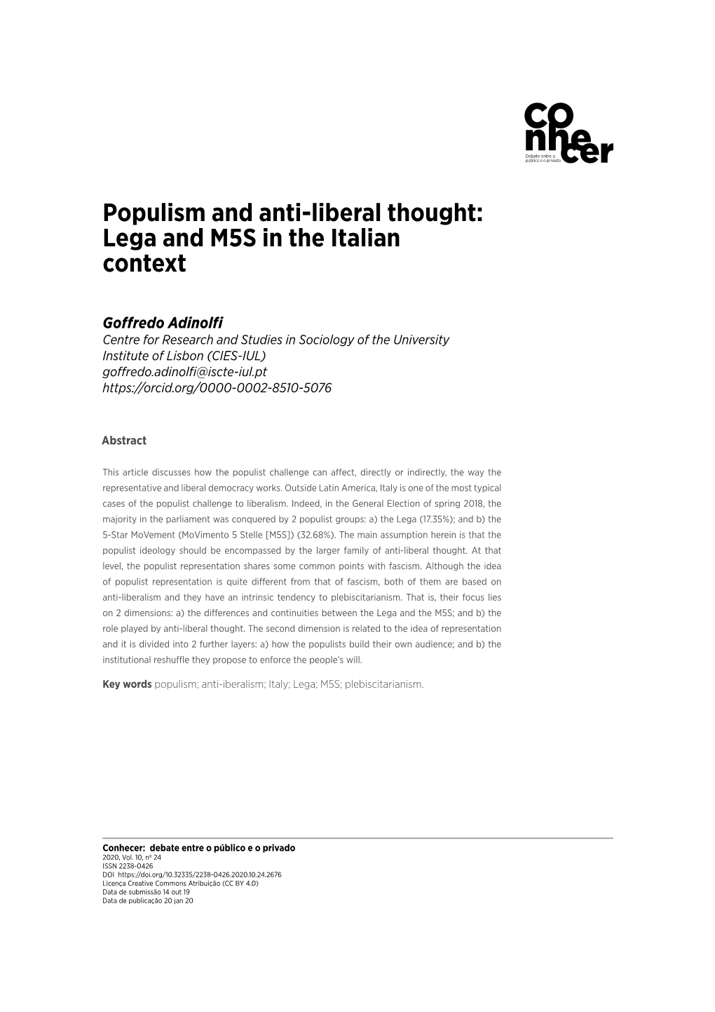 Populism and Anti-Liberal Thought: Lega and M5S in the Italian Context