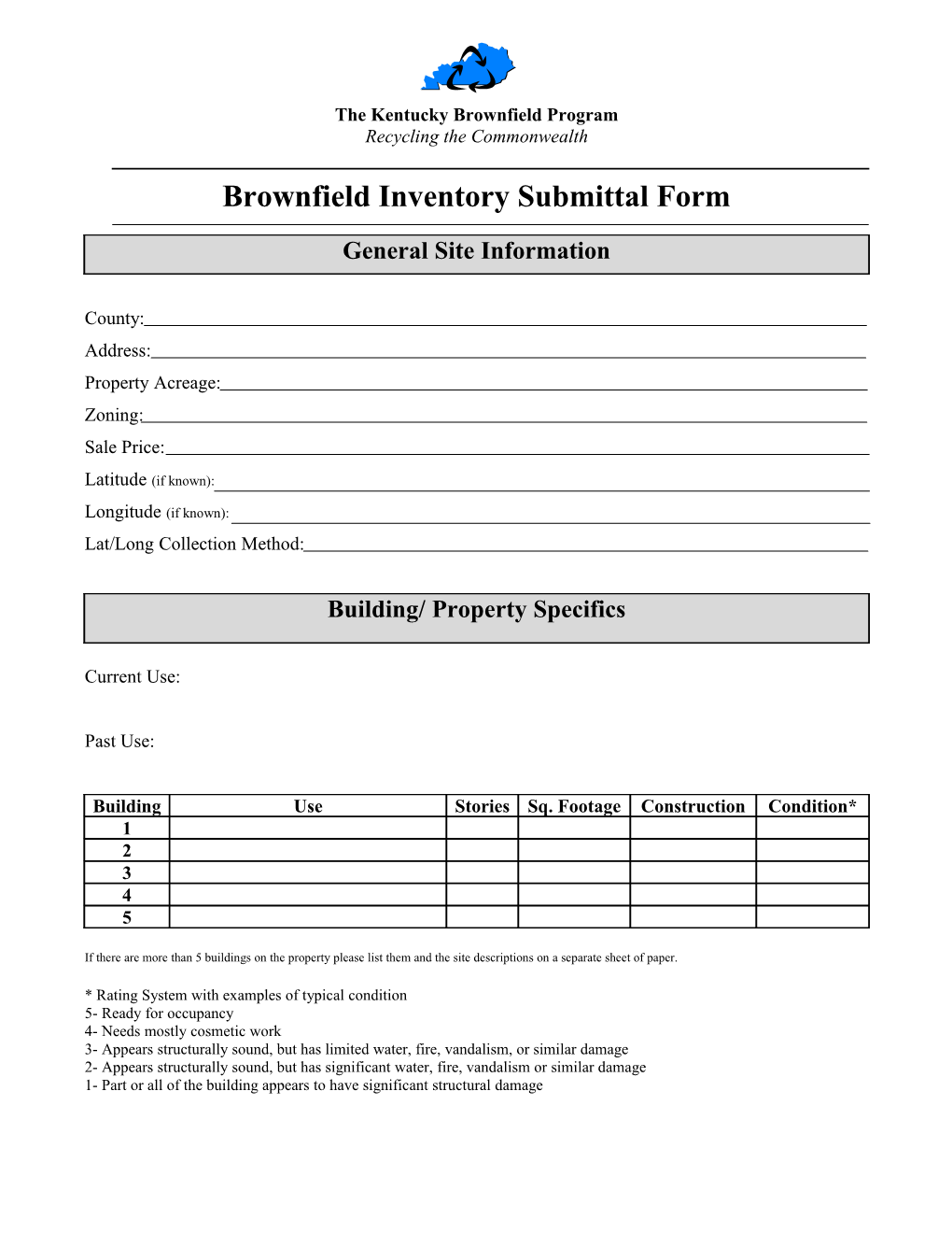 Brownfield Inventory Submittal Form