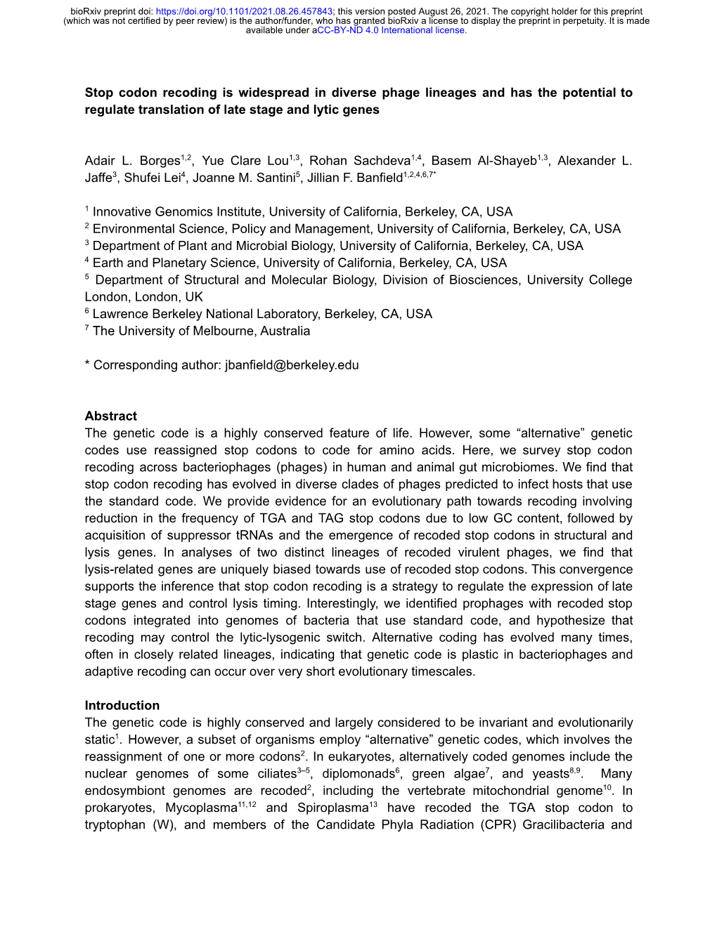 Stop Codon Recoding Is Widespread in Diverse Phage Lineages and Has the Potential to Regulate Translation of Late Stage and Lytic Genes