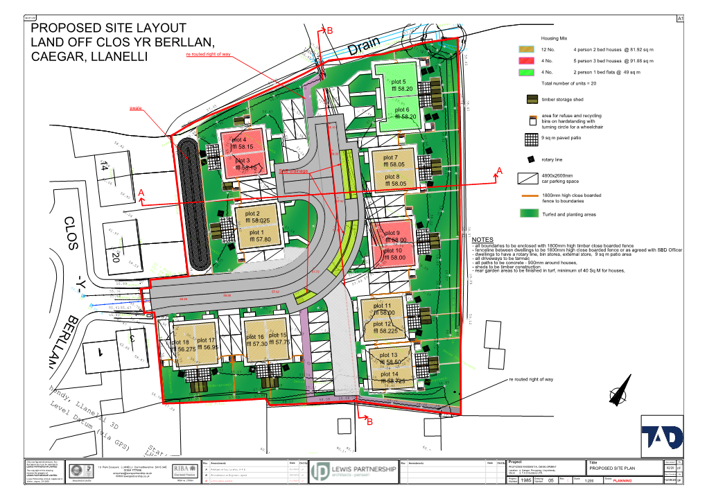 Proposed Site Layout Land Off Clos Yr Berllan, Caegar, Llanelli