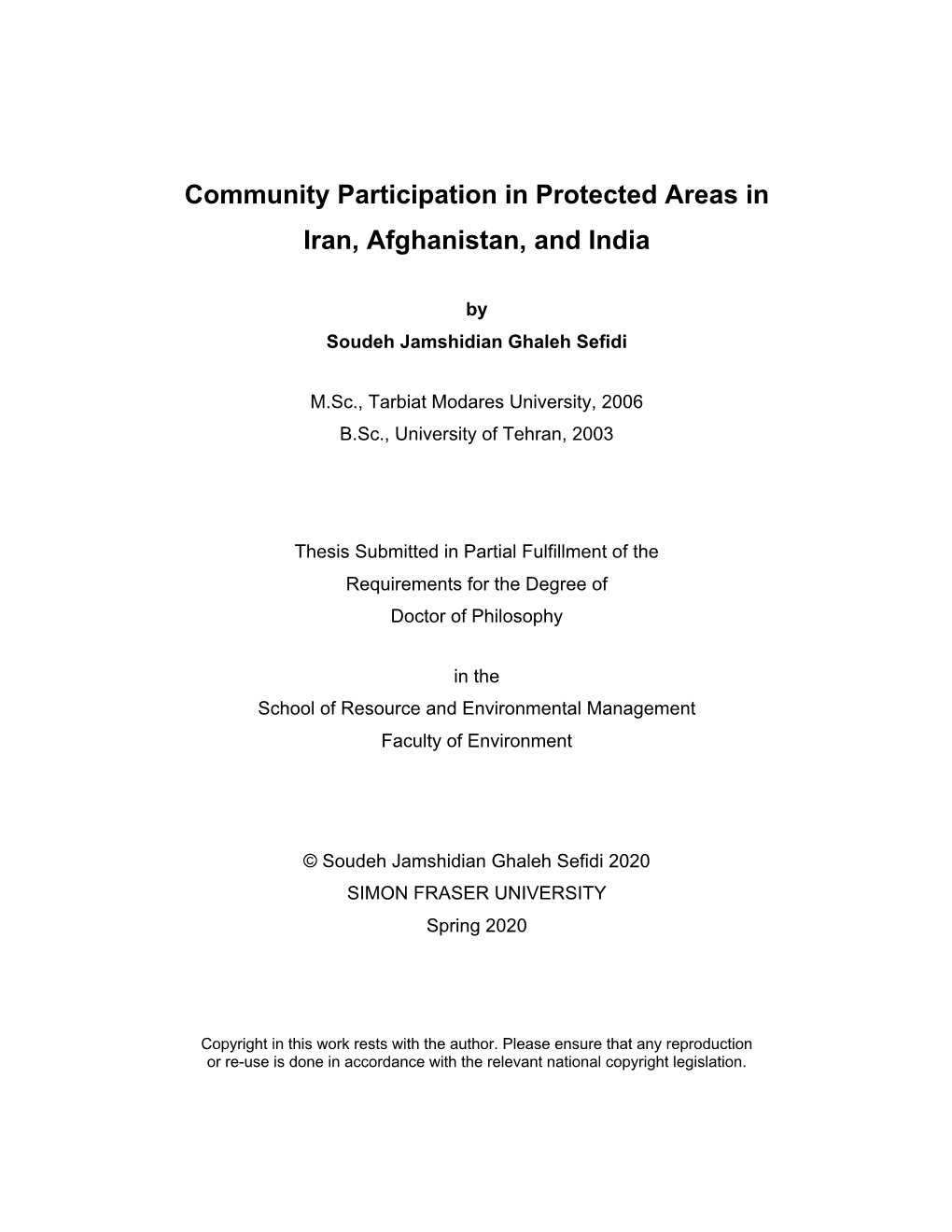 Community Participation in Protected Areas in Iran, Afghanistan, and India