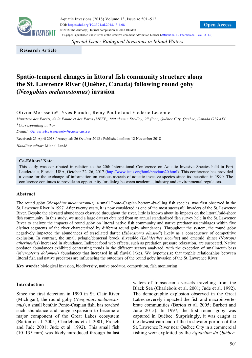 Spatio-Temporal Changes in Littoral Fish Community Structure Along the St