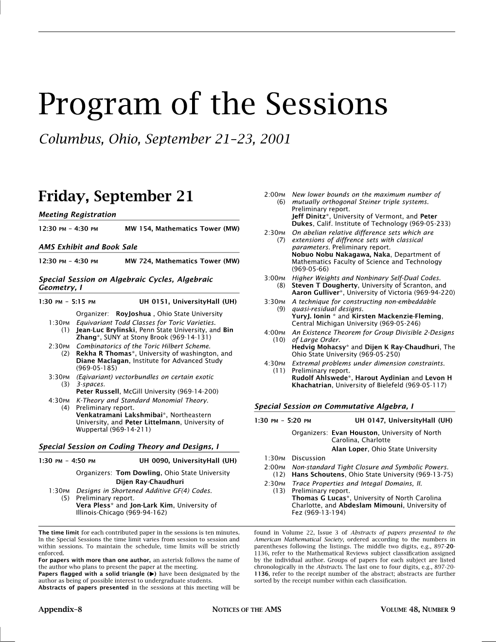 Program of the Sessions – Columbus, OH, Friday, September 21 (Cont’D.)