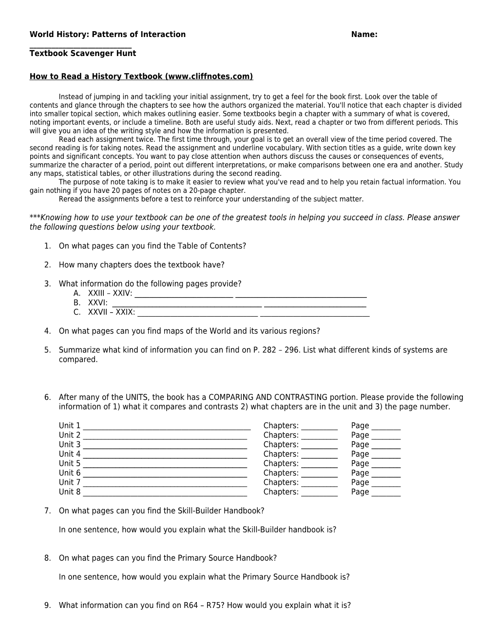 World History Patterns Of Interaction Textbook Scavenger Hunt