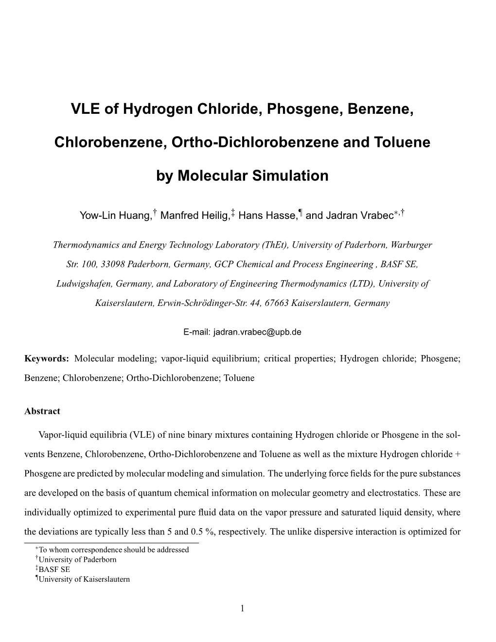 VLE of Hydrogen Chloride, Phosgene, Benzene