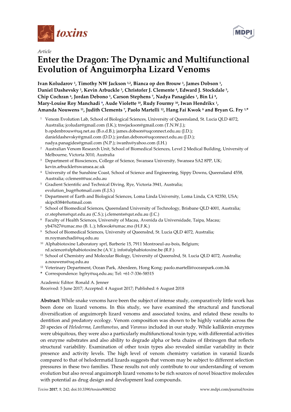 Enter the Dragon: the Dynamic and Multifunctional Evolution of Anguimorpha Lizard Venoms