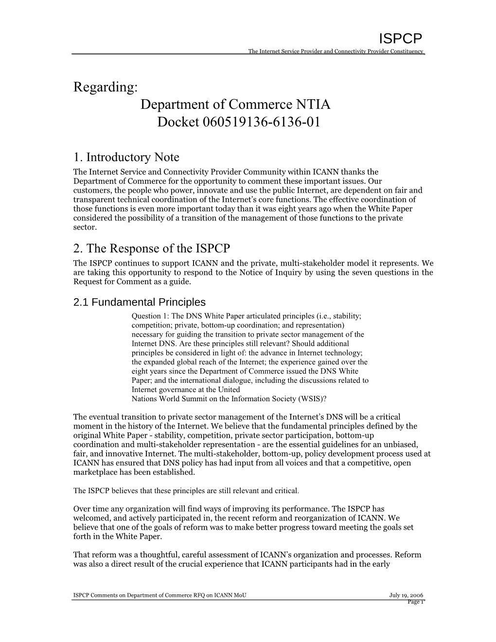 The Internet Service Provider and Connectivity Provider Constituency