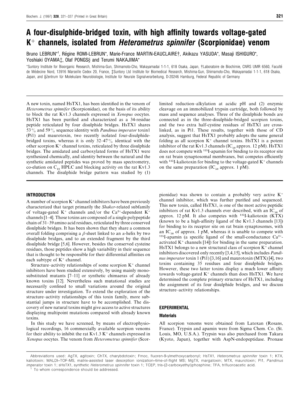 A Four-Disulphide-Bridged Toxin, with High Affinity Towards Voltage-Gated