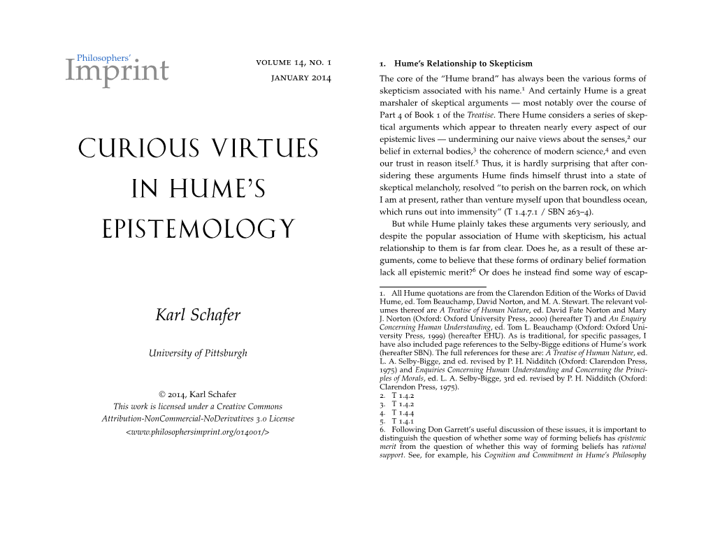 Curious Virtues in Hume's Epistemology