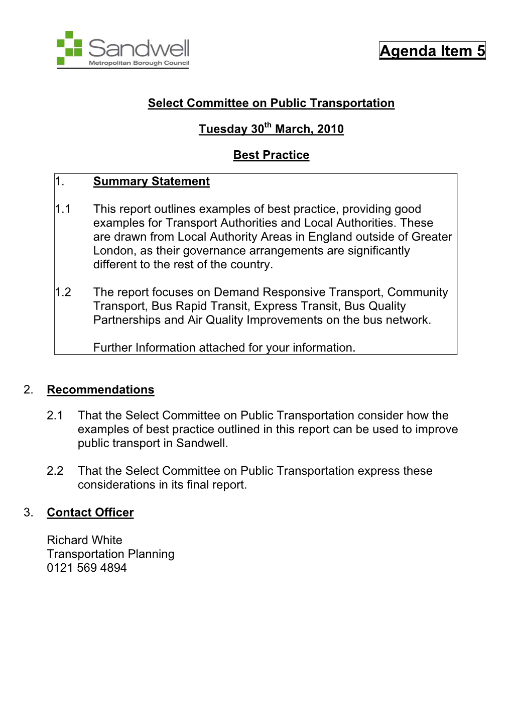 Select Committee on Public Transportation