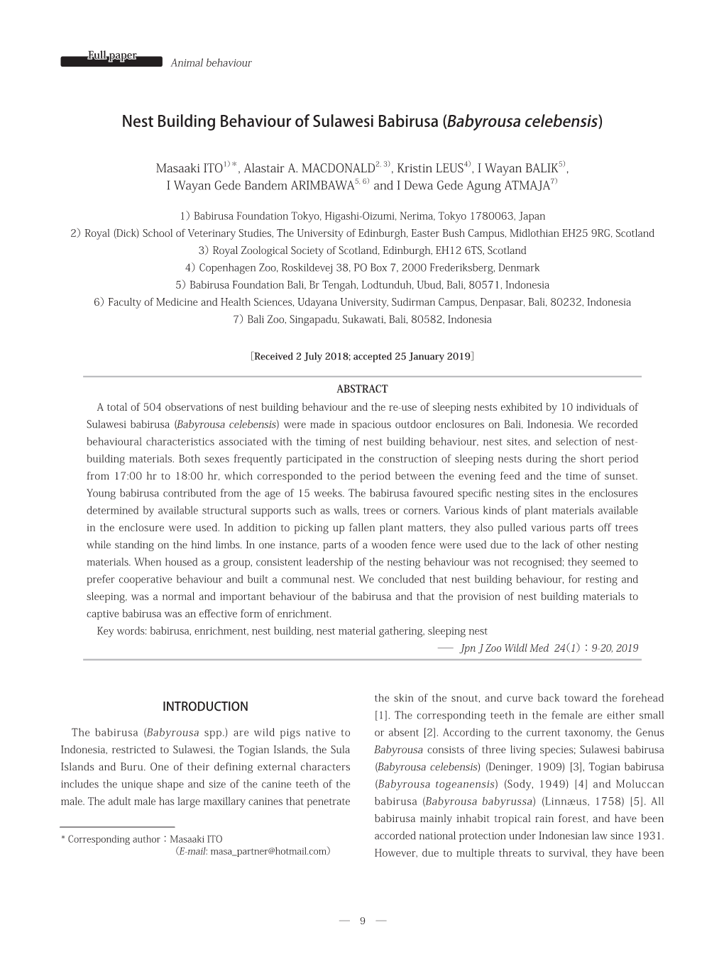 Nest Building Behaviour of Sulawesi Babirusa (Babyrousa Celebensis)