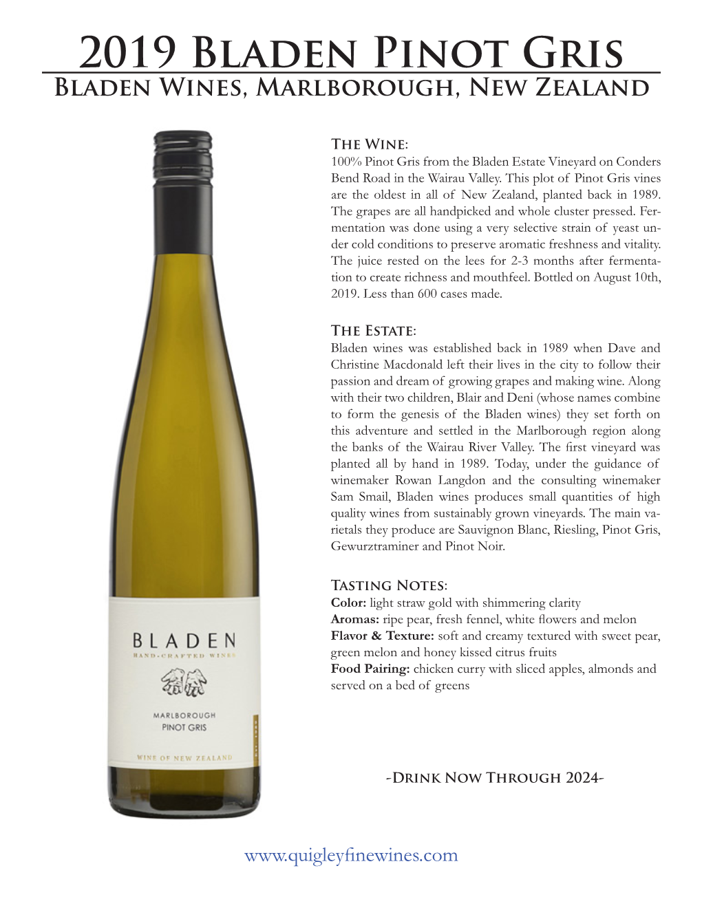 2019 Bladen Pinot Gris Bladen Wines, Marlborough, New Zealand