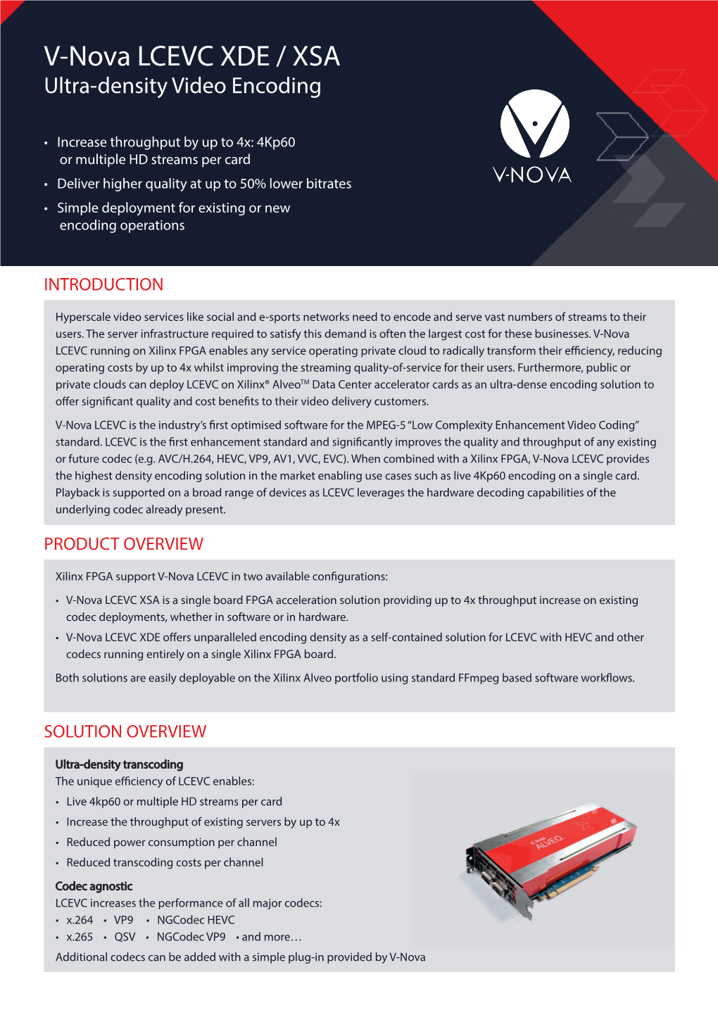 V-Nova LCEVC XDE / XSA Ultra-Density Video Encoding