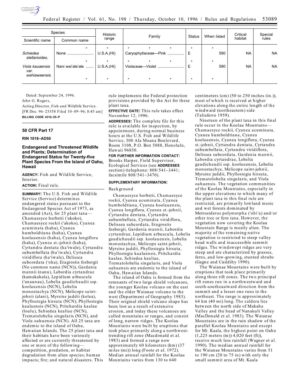 Federal Register / Vol. 61, No. 198 / Thursday, October 10, 1996 / Rules and Regulations 53089