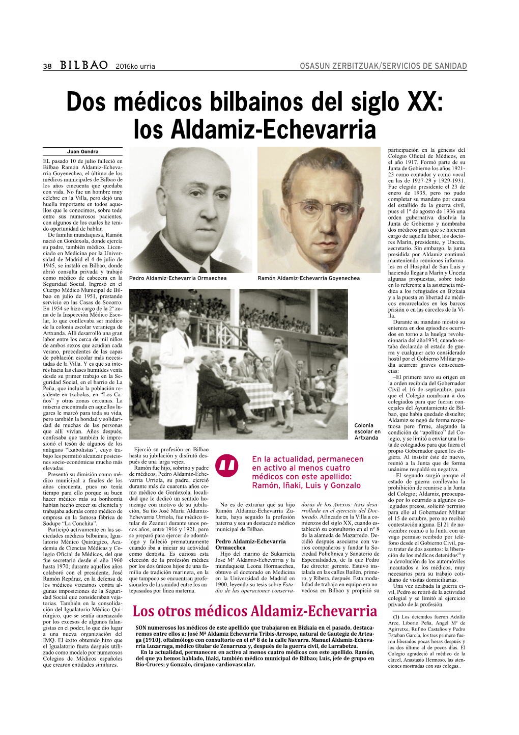 Dos Médicos Bilbainos Del Siglo XX: Los Aldamiz-Echevarria