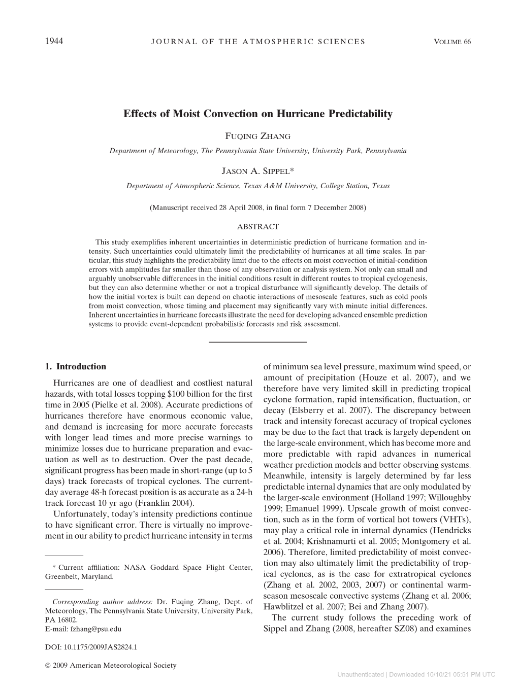 Effects of Moist Convection on Hurricane Predictability