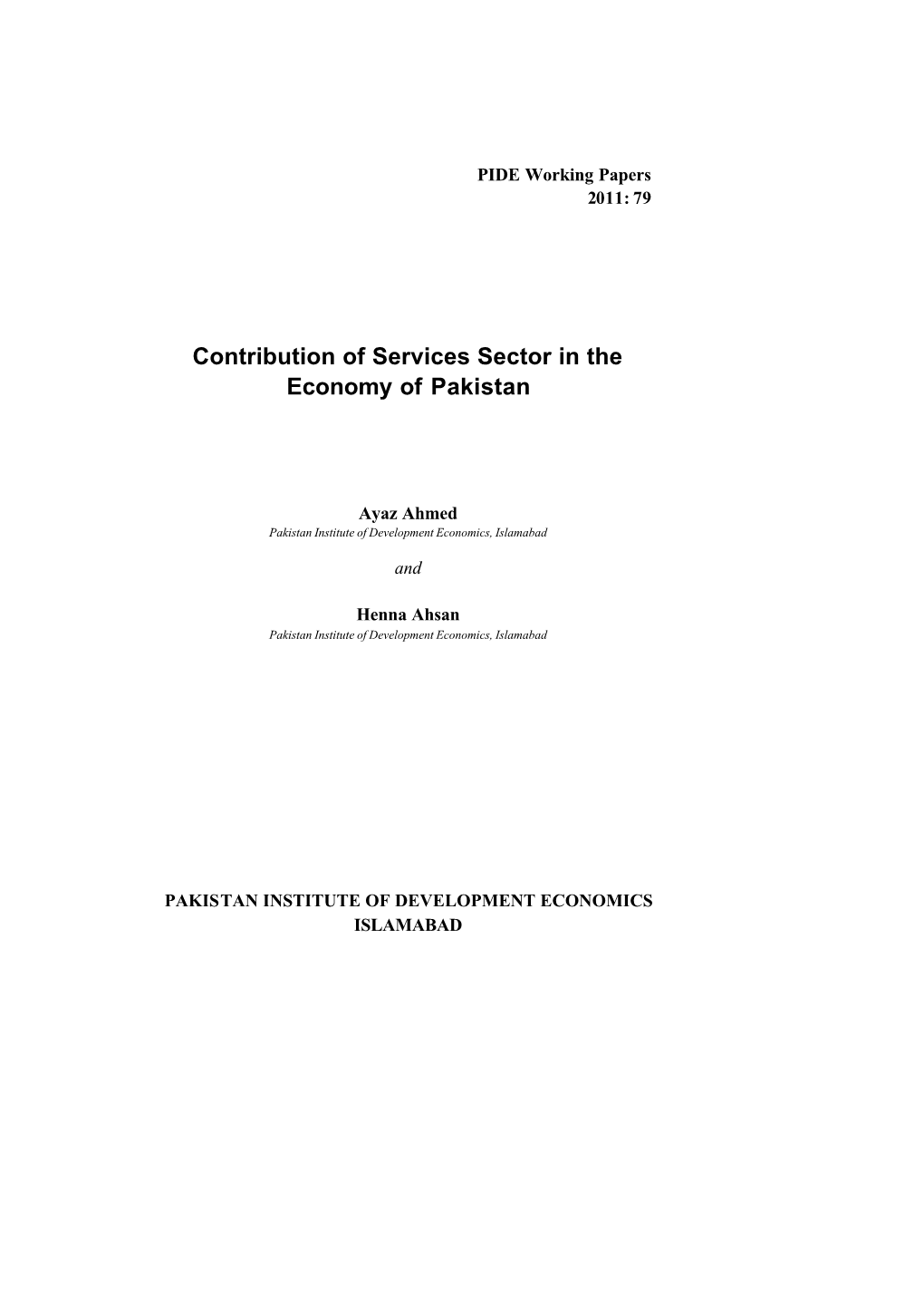 Contribution of Services Sector in the Economy of Pakistan