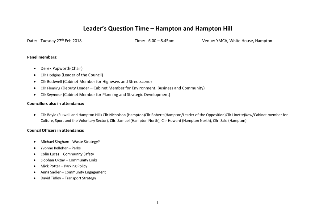 Leader's Question Time – Hampton and Hampton Hill