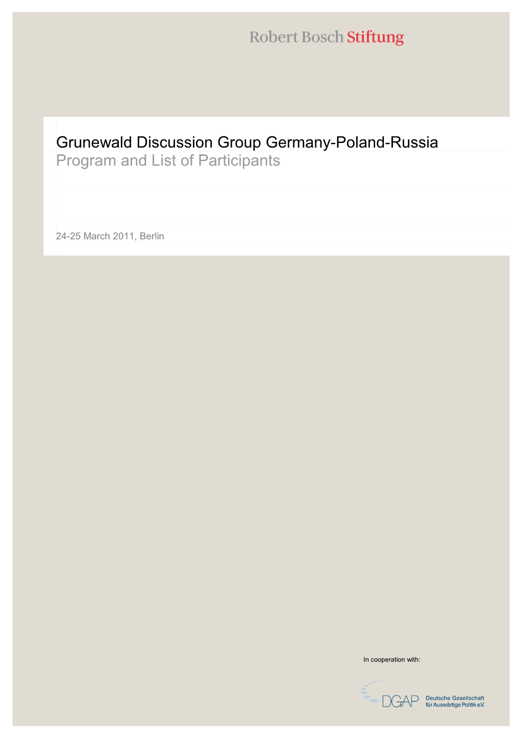 Grunewald Discussion Group Germany-Poland-Russia Program and List of Participants