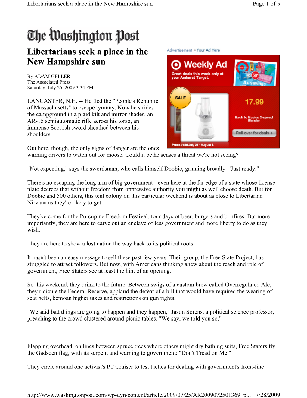 Libertarians Seek a Place in the New Hampshire Sun Page 1 of 5
