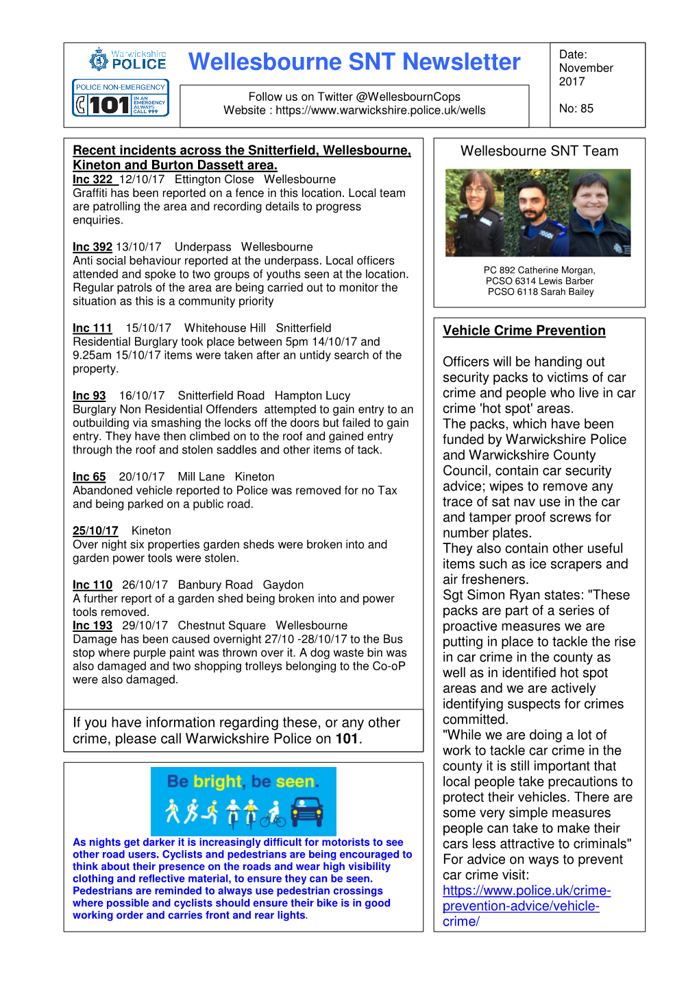 Wellesbourne SNT Newsletter Date