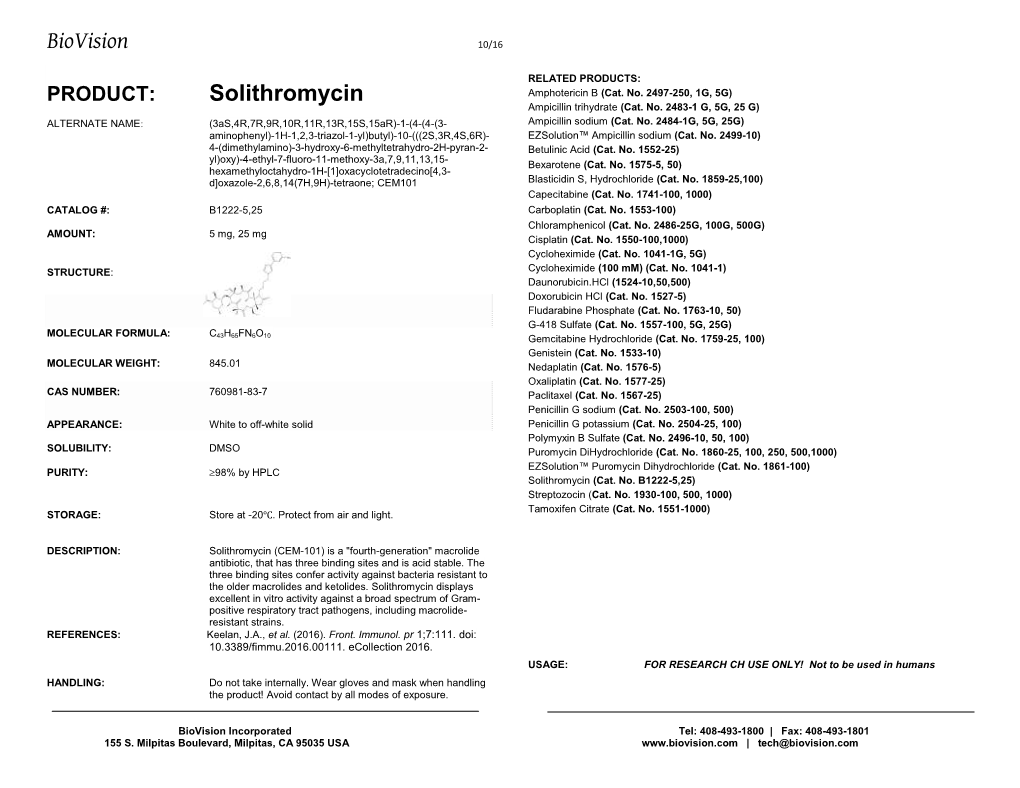 B1222-5,25 Solithromycin