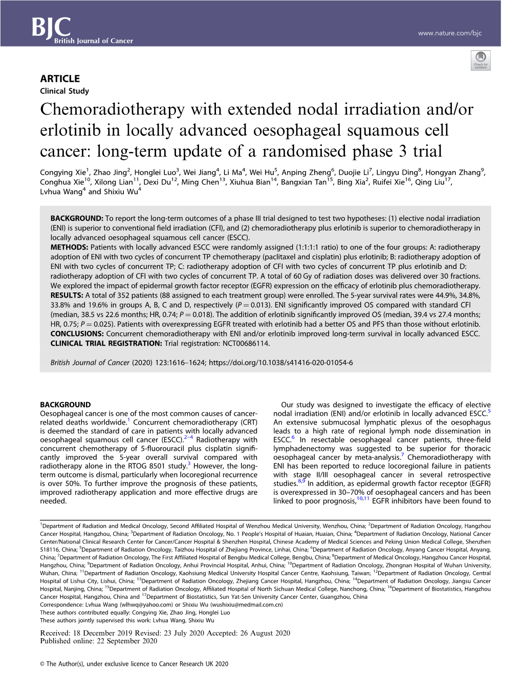 Chemoradiotherapy with Extended Nodal Irradiation And/Or
