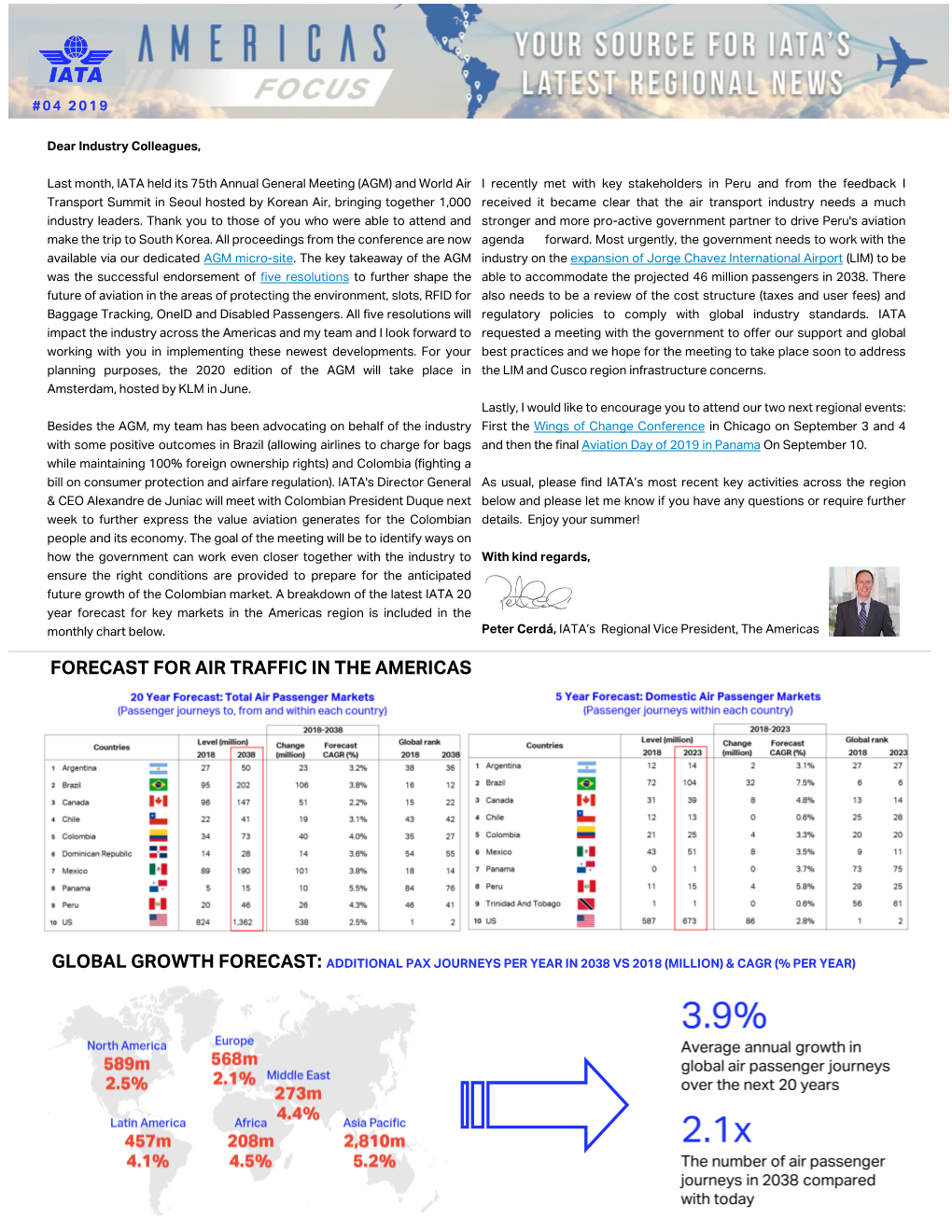 Forecast for Air Traffic in the Americas