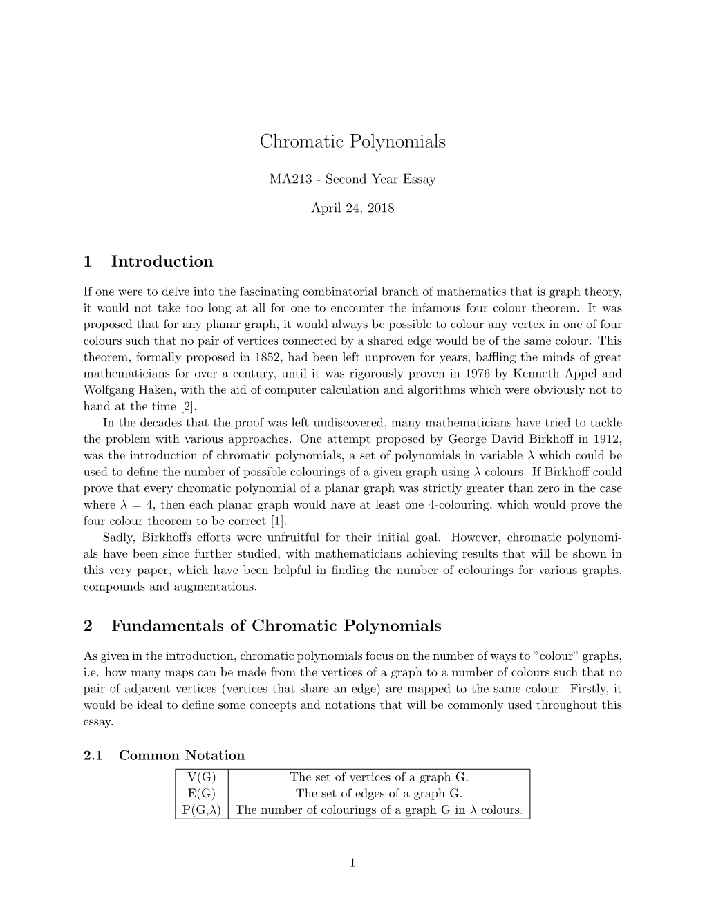 Chromatic Polynomials