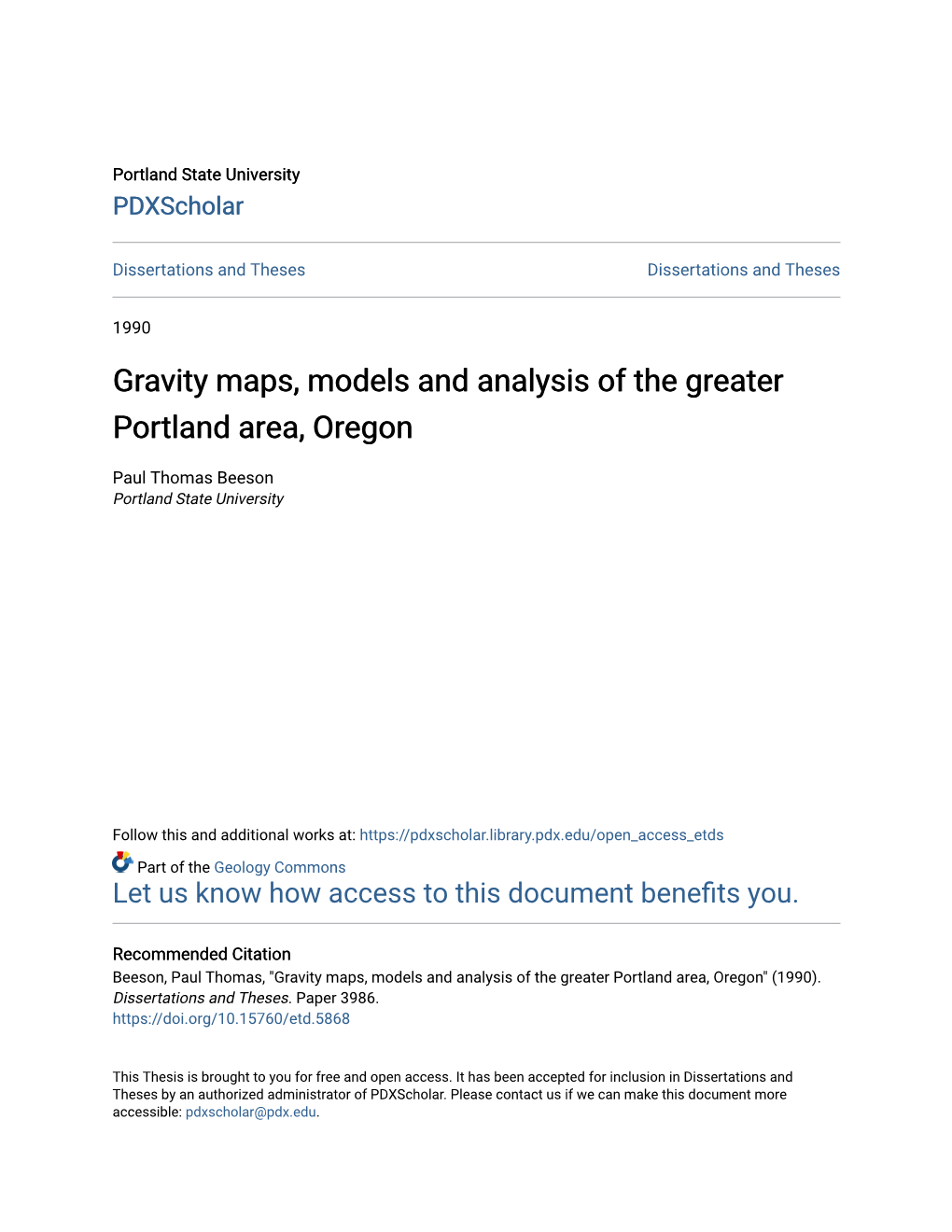 Gravity Maps, Models and Analysis of the Greater Portland Area, Oregon