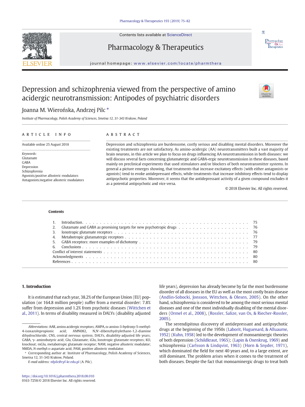 Depression and Schizophrenia Viewed from the Perspective of Amino Acidergic Neurotransmission: Antipodes of Psychiatric Disorders