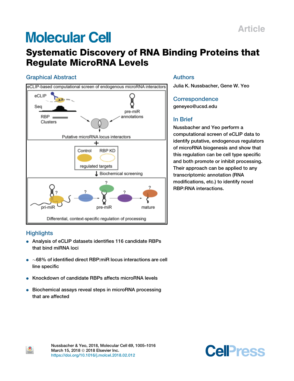 Systematic Discovery of RNA Binding Proteins That Regulate Microrna Levels