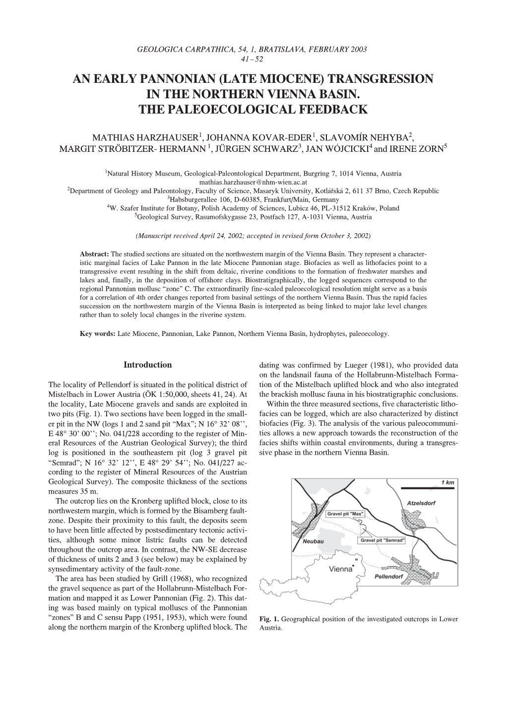 Late Miocene) Transgression in the Northern Vienna Basin