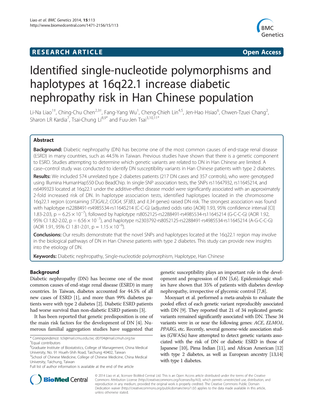 Identified Single-Nucleotide Polymorphisms and Haplotypes At