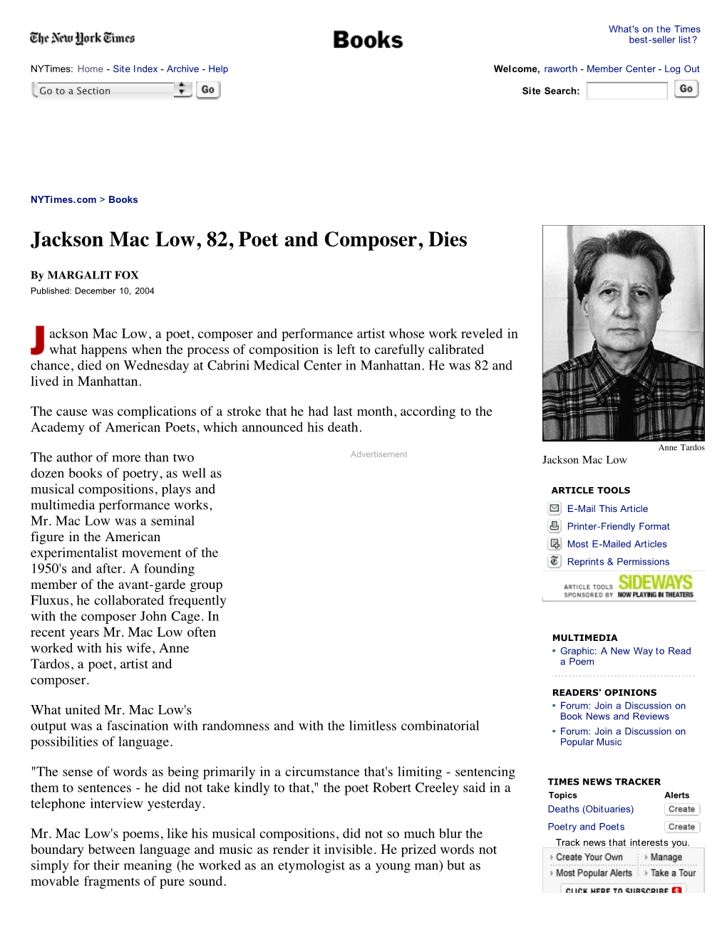 Jackson Mac Low, 82, Poet and Composer, Dies