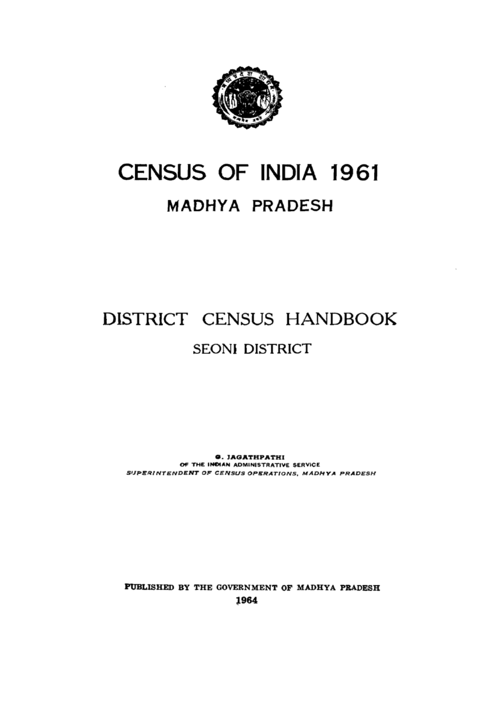 District Census Handbook, Seoni