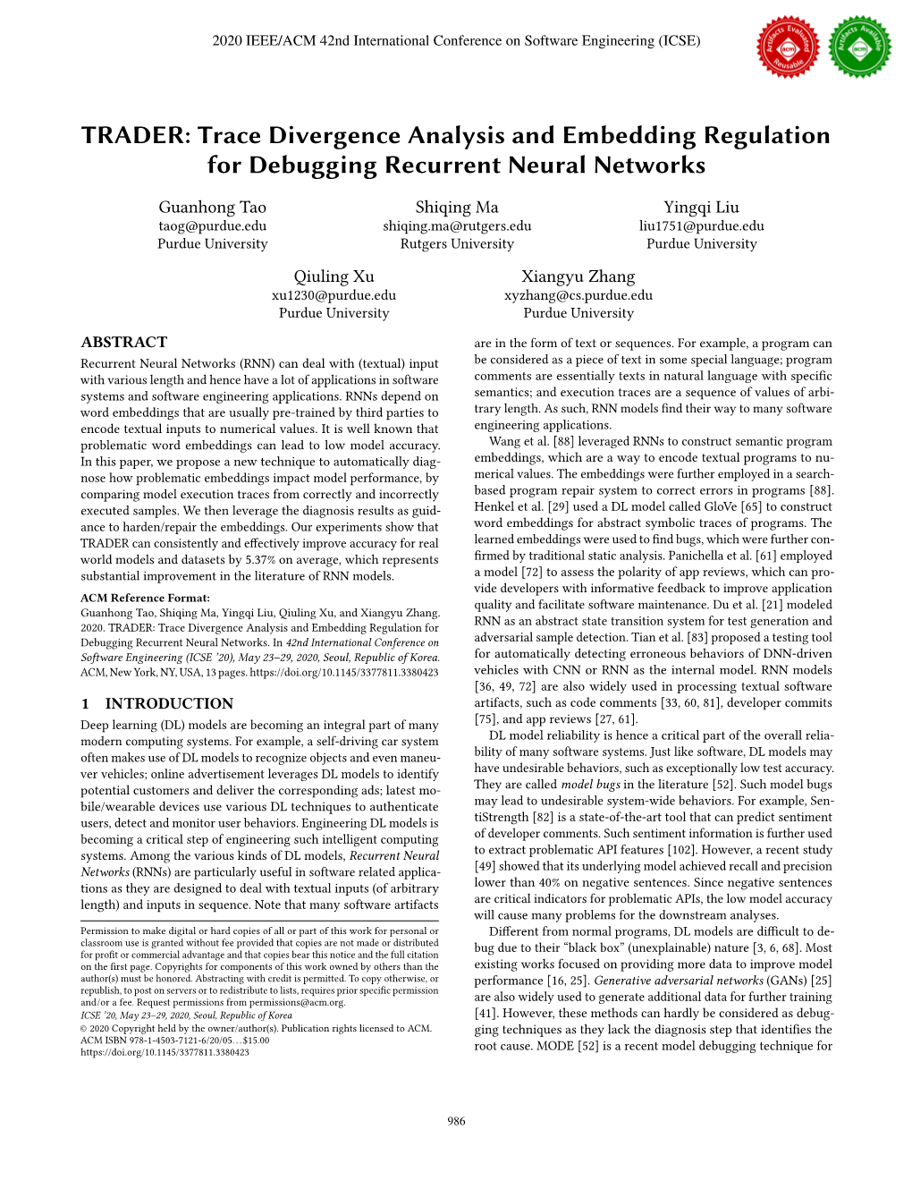 TRADER: Trace Divergence Analysis and Embedding Regulation for Debugging Recurrent Neural Networks