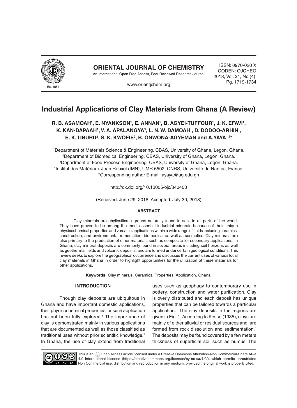 Industrial Applications of Clay Materials from Ghana (A Review)