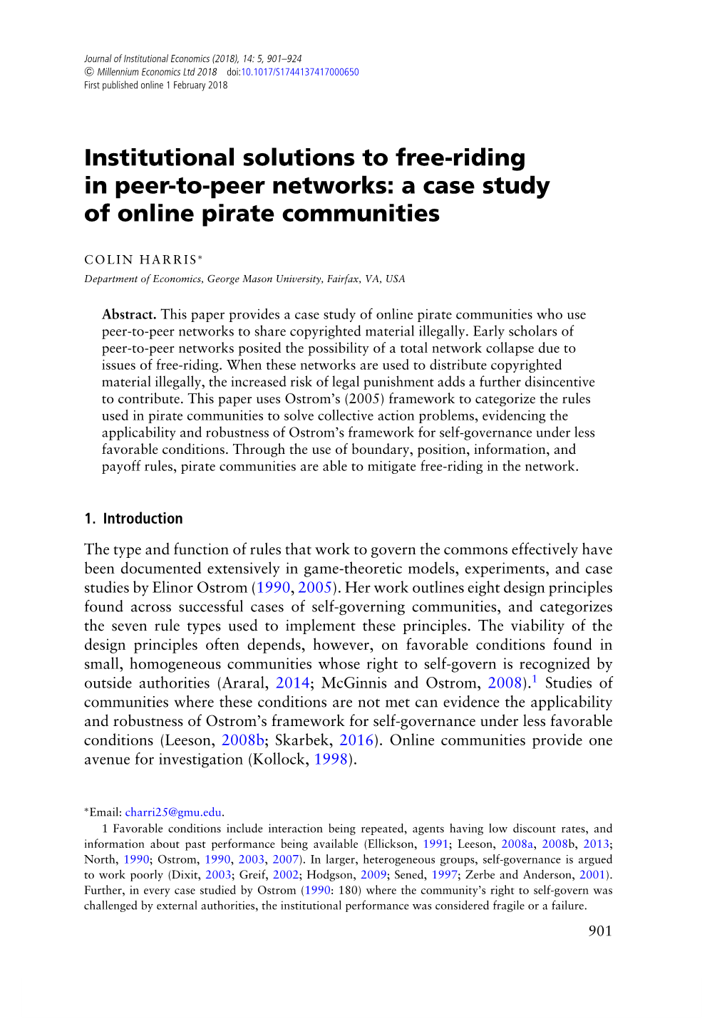 Institutional Solutions to Free-Riding in Peer-To-Peer Networks: a Case Study of Online Pirate Communities