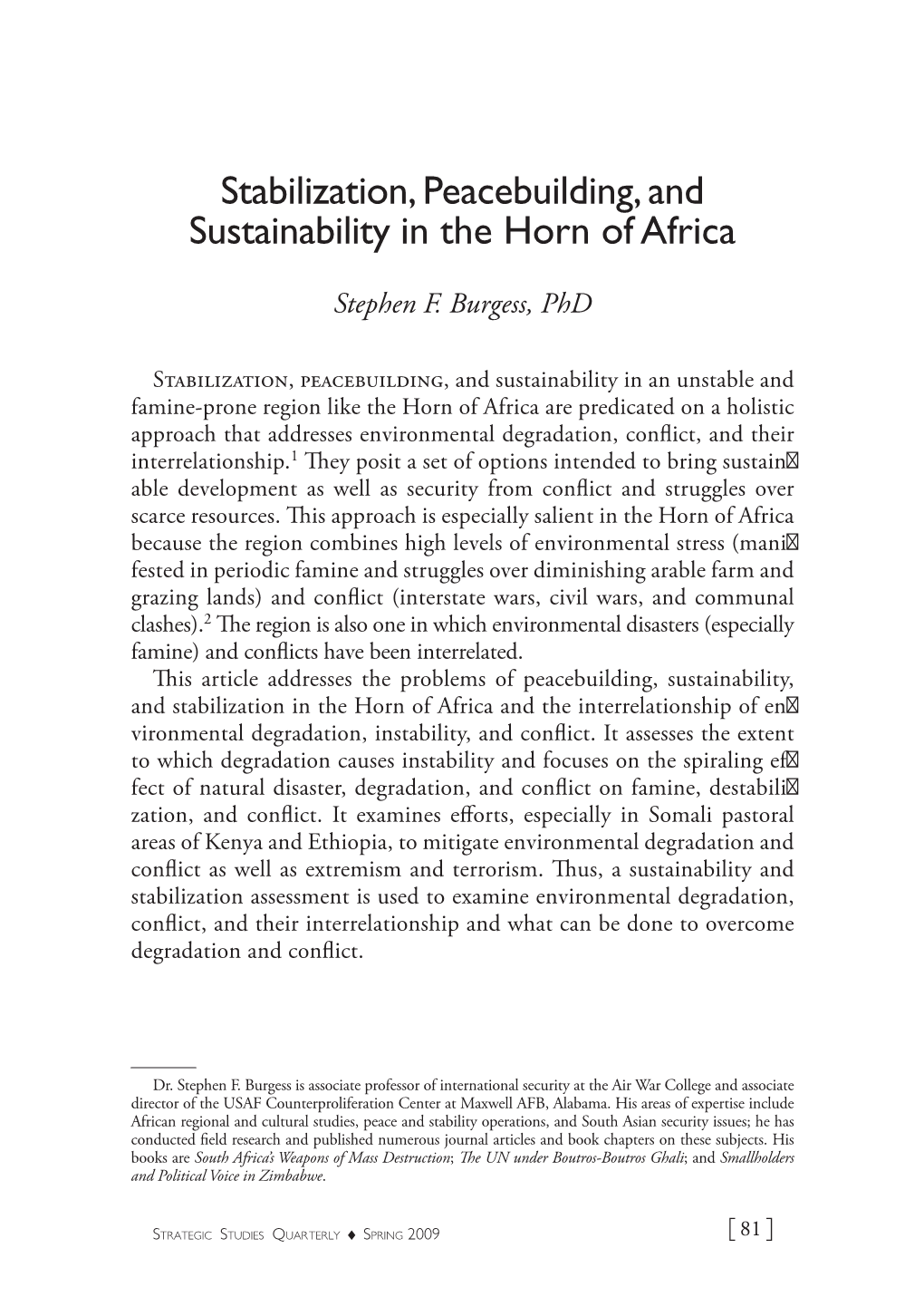 Stabilization, Peacebuilding, and Sustainability in the Horn of Africa