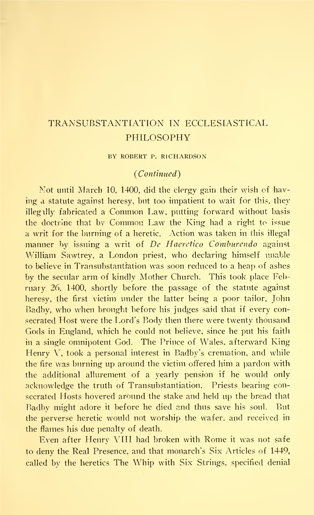 Transubstantiation in Ecclesiastical Philosophy