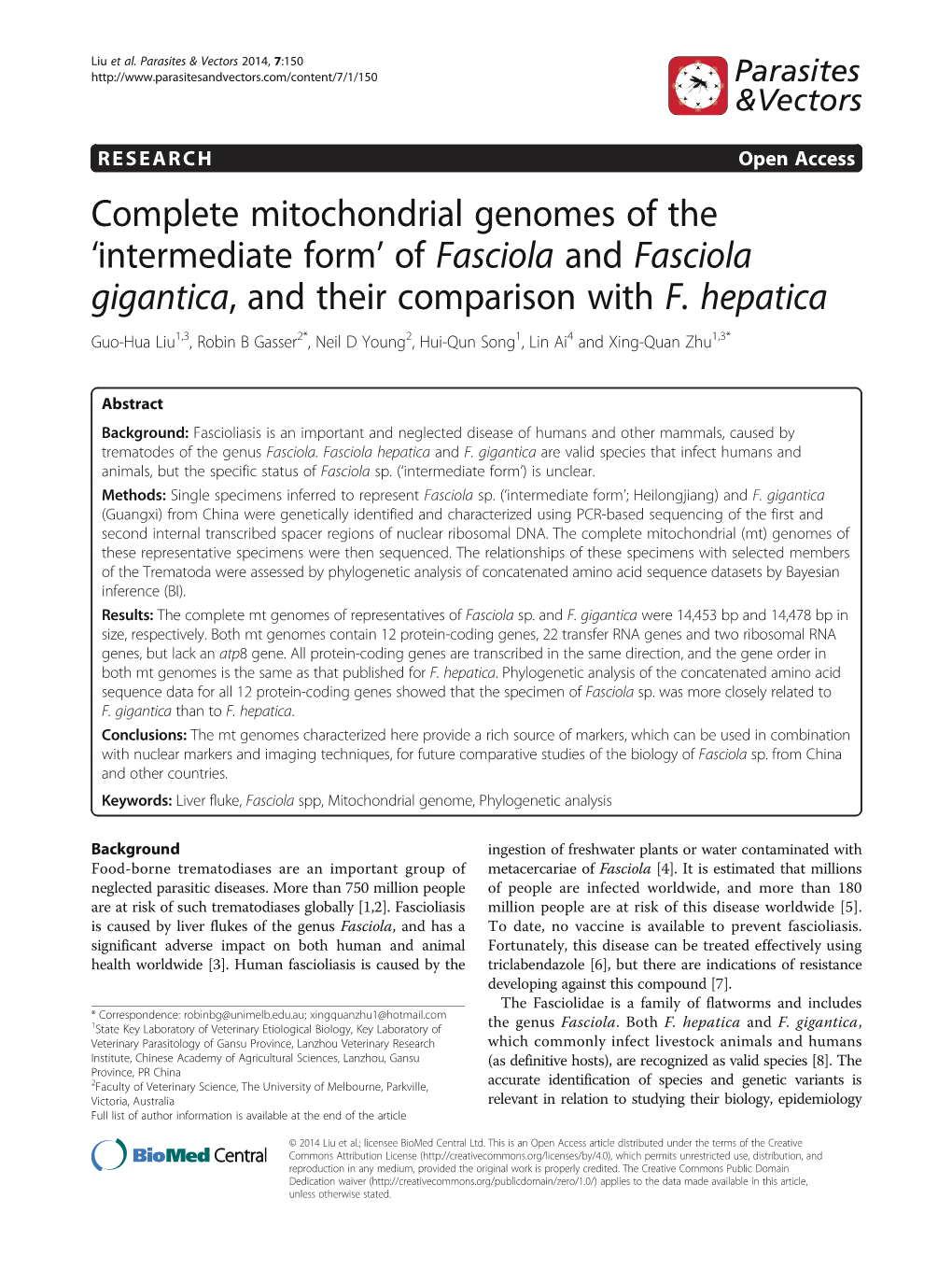 Fasciola Gigantica, and Their Comparison with F