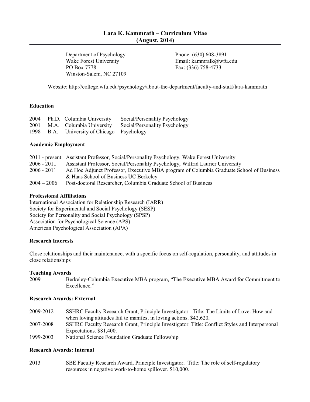 Lara K. Kammrath Curriculum Vitae