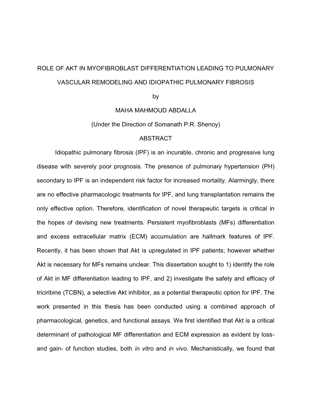 Role of Akt in Myofibroblast Differentiation Leading to Pulmonary