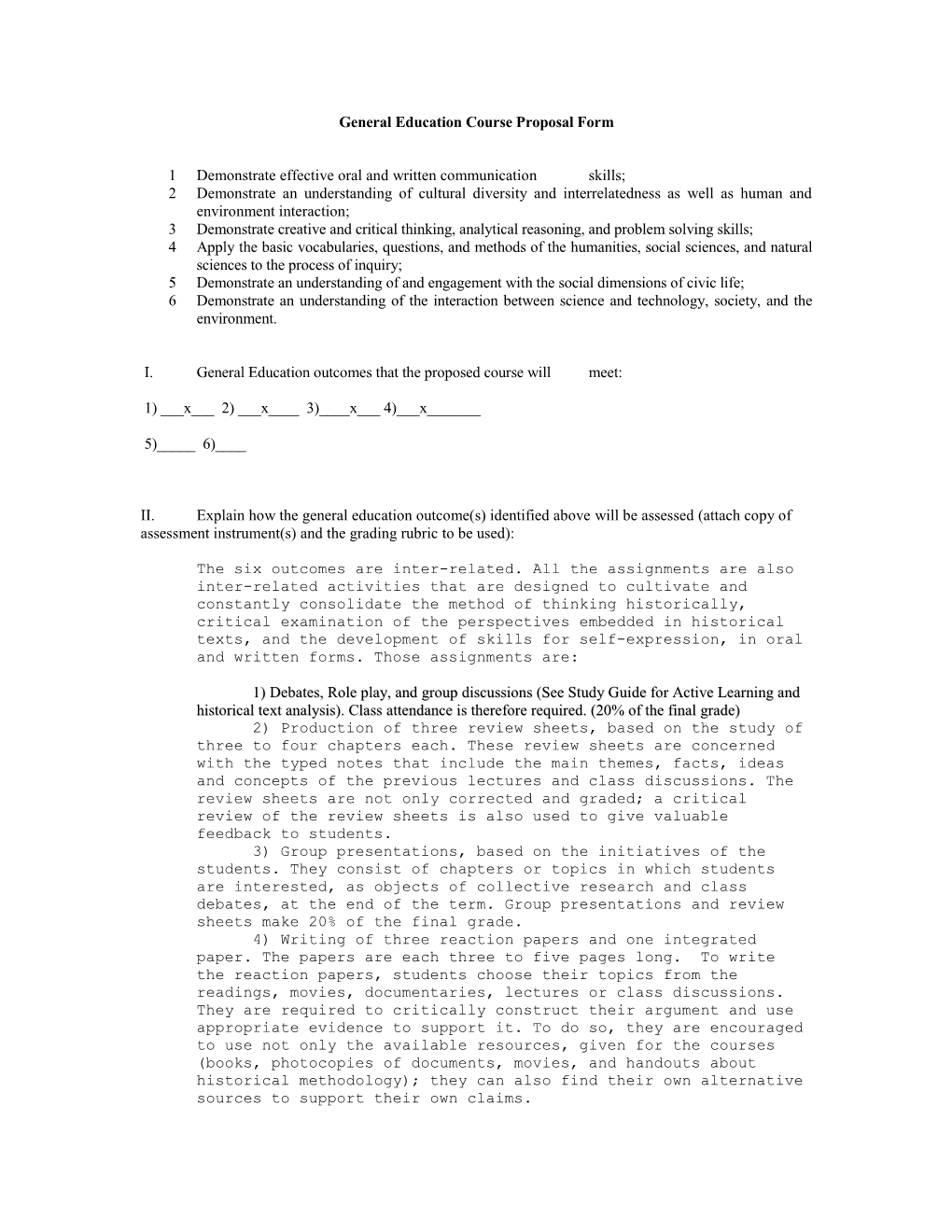 History General Education Assessment Rubric