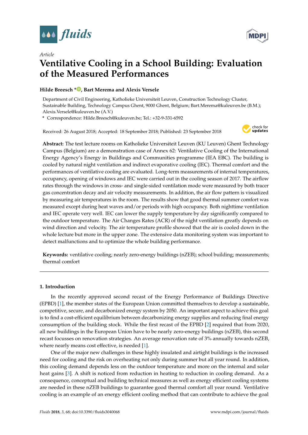 Ventilative Cooling in a School Building: Evaluation of the Measured Performances